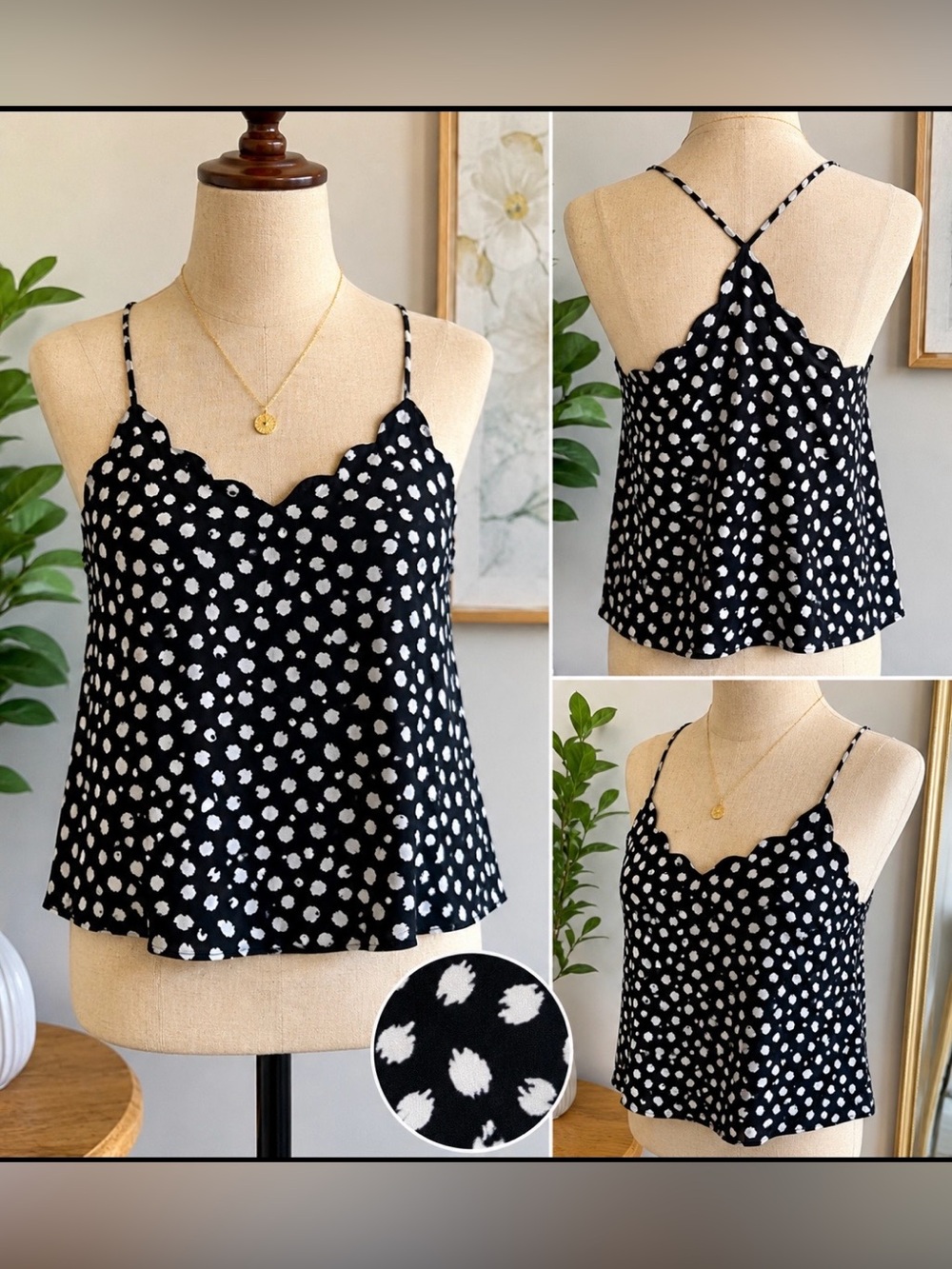 J.Crew Black & White Polka Dot Tank Top Size 2